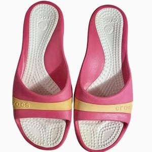Crocs Shoes Slides Womens Size 11 Pink White Yellow Sassari